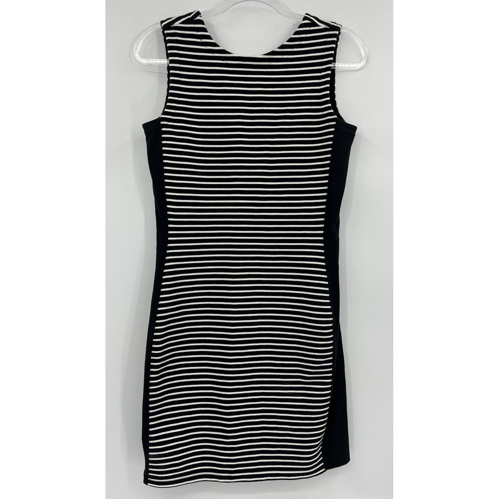 Athleta Striped Dress Sleeveless Low Back Bodycon Size Small Black White